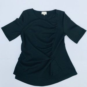 Deletta black crew neck ruched  blouse size med